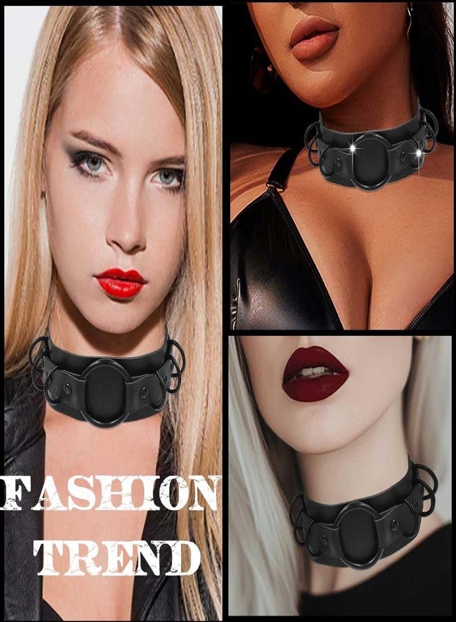 Obmyec Gothic Leather Choker Necklace Punk Choker Collar Rings Nightclub Party Adjustable Necklaces Chain for Women(black) - Image 4