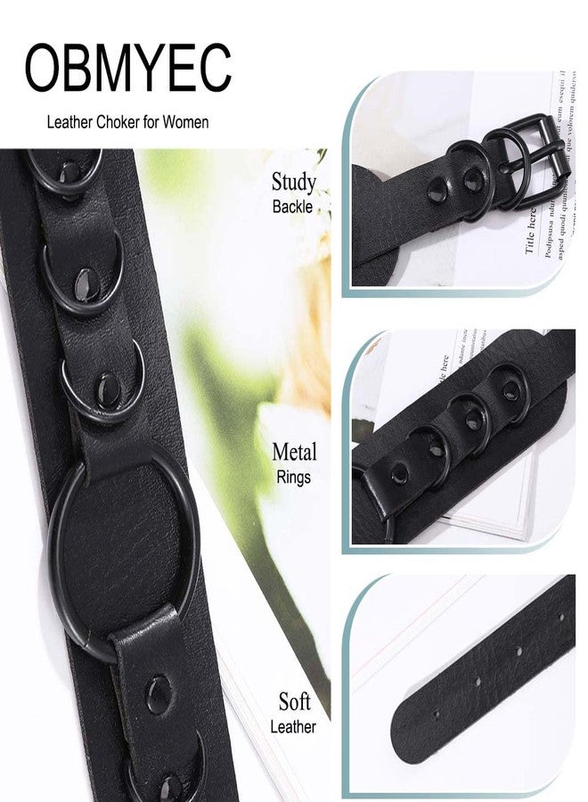 Obmyec Gothic Leather Choker Necklace Punk Choker Collar Rings Nightclub Party Adjustable Necklaces Chain for Women(black) - Image 3