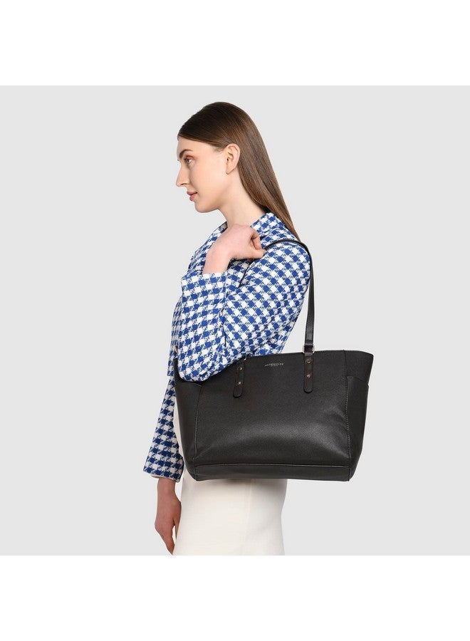 Accessorize London Women's Venus Black Leather Tote Bag for office |Tote bags for women office use|Work bag for woman stylish | latest Shoulder bag for ladies | Fits 13 inch laptop - Image 2