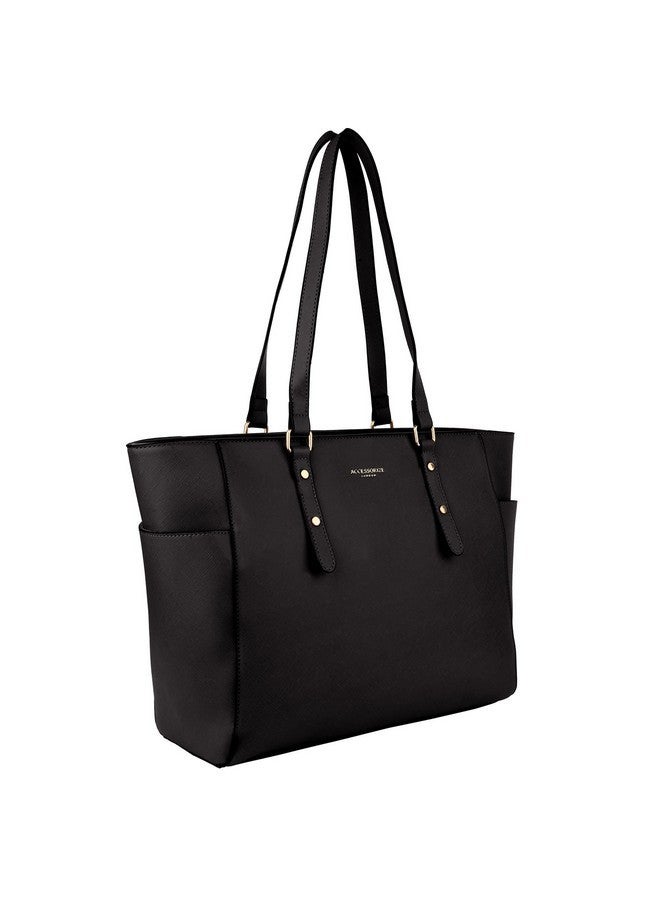 Accessorize London Women's Venus Black Leather Tote Bag for office |Tote bags for women office use|Work bag for woman stylish | latest Shoulder bag for ladies | Fits 13 inch laptop - Image 4