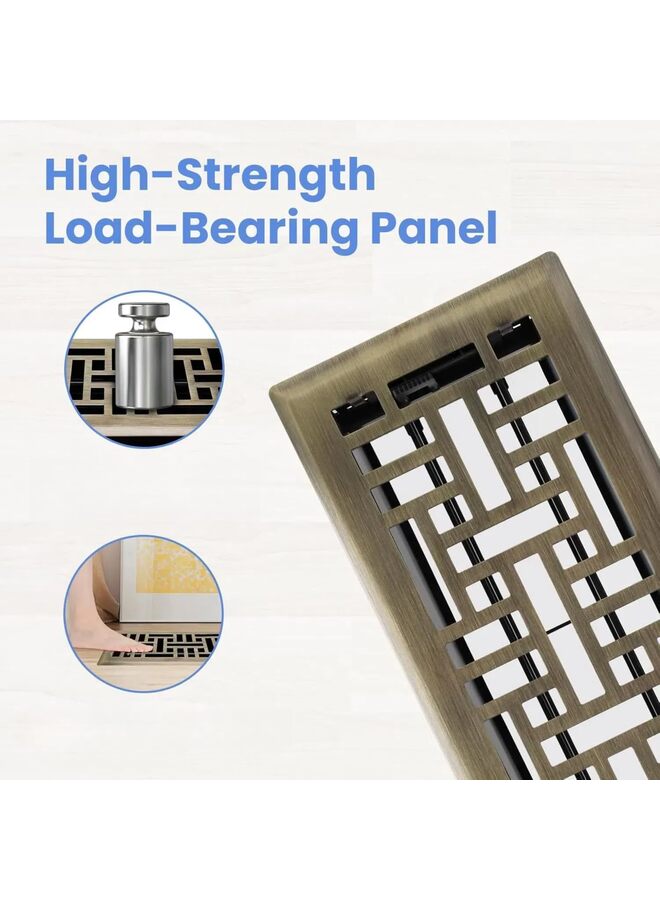 Air Vent?4 X 12 Inch Decor Grates Oriental Floor Ventilation Grille?Oriental Floor Rubbed Bronze Finish Grille Cover Air Circulation Cover Antique Brass Finish - Image 1