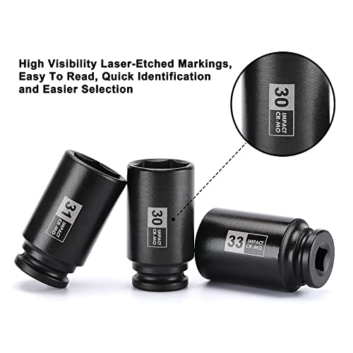 Mayouko 9PCS 1/2 Inch Drive Deep Impact Socket Set, 29-38MM, Spindle Axle Nut Sockets, Metric, Deep, 6-Point, CR-MO - Image 5