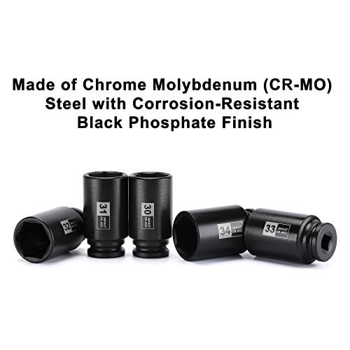 Mayouko 9PCS 1/2 Inch Drive Deep Impact Socket Set, 29-38MM, Spindle Axle Nut Sockets, Metric, Deep, 6-Point, CR-MO - Image 3