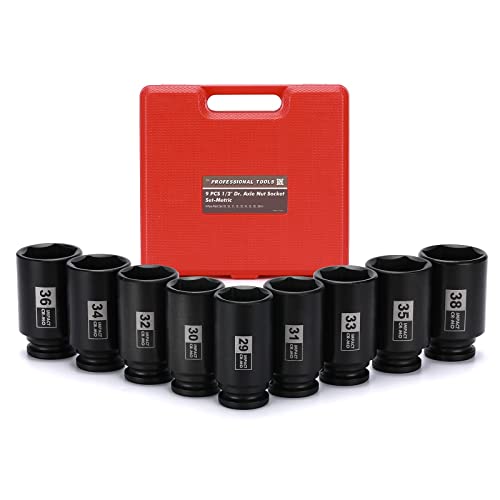 Mayouko 9PCS 1/2 Inch Drive Deep Impact Socket Set, 29-38MM, Spindle Axle Nut Sockets, Metric, Deep, 6-Point, CR-MO - Image 1