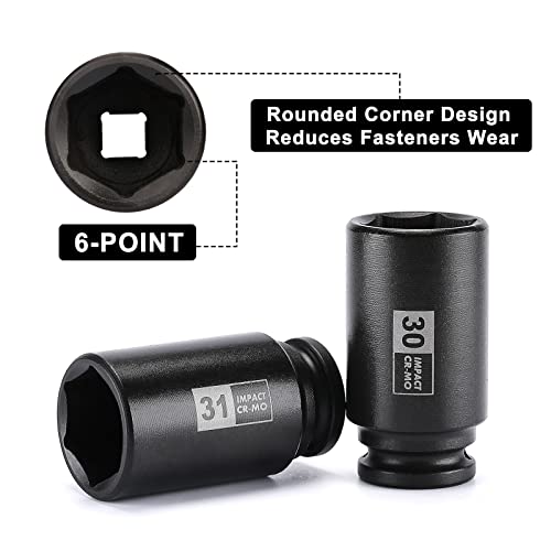 Mayouko 9PCS 1/2 Inch Drive Deep Impact Socket Set, 29-38MM, Spindle Axle Nut Sockets, Metric, Deep, 6-Point, CR-MO - Image 4