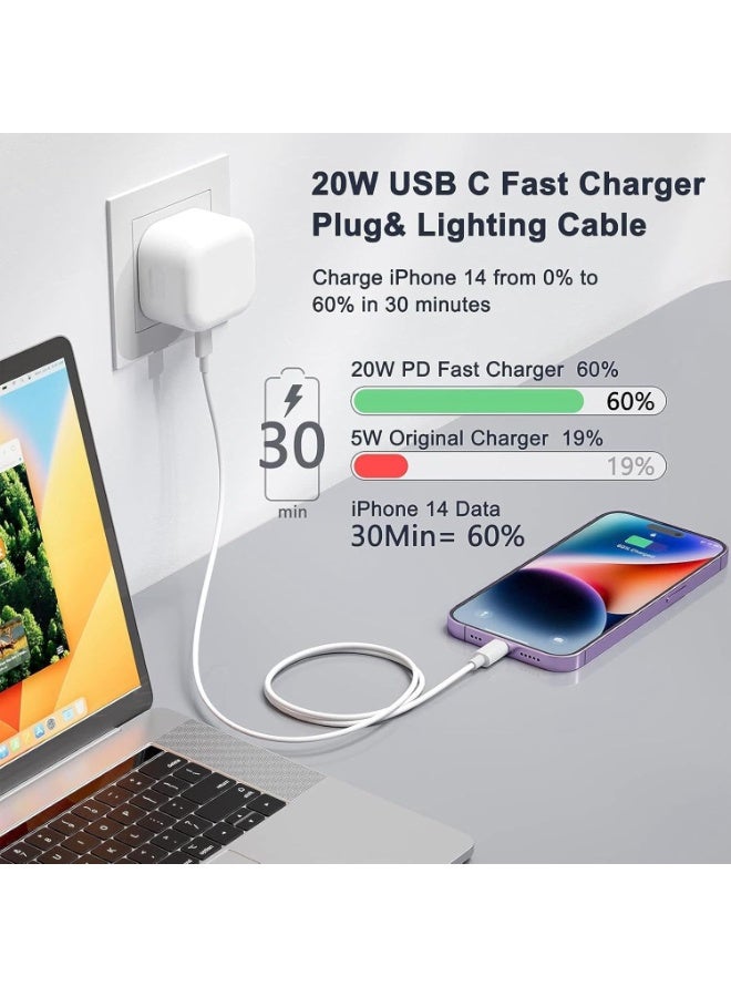 شاحن USB C سريع بقوة 20 واط مع كابل USB-C إلى لايتنينج بطول 1 متر، محول طاقة PD معتمد من MFi، قابس حائط بريطاني للآيفون والآيباد والآيربودز - Image 3
