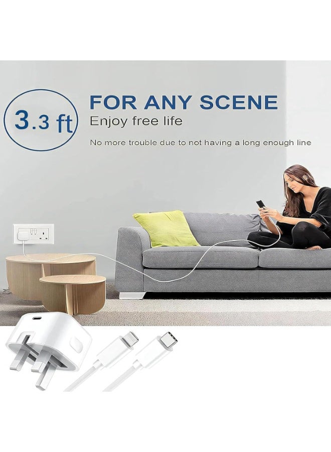 شاحن USB C سريع بقوة 20 واط مع كابل USB-C إلى لايتنينج بطول 1 متر، محول طاقة PD معتمد من MFi، قابس حائط بريطاني للآيفون والآيباد والآيربودز - Image 4