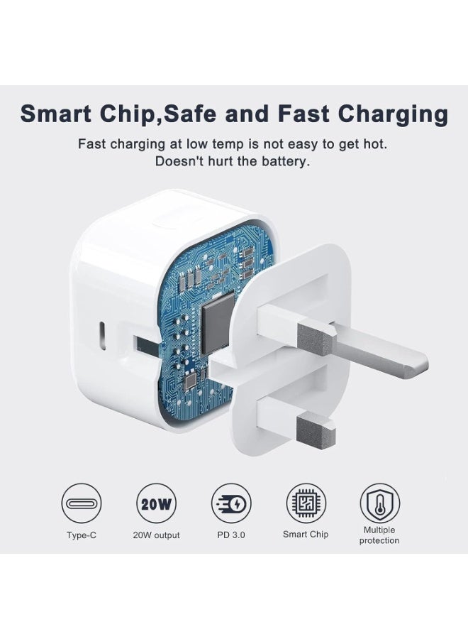 شاحن USB C سريع بقوة 20 واط مع كابل USB-C إلى لايتنينج بطول 1 متر، محول طاقة PD معتمد من MFi، قابس حائط بريطاني للآيفون والآيباد والآيربودز - Image 2