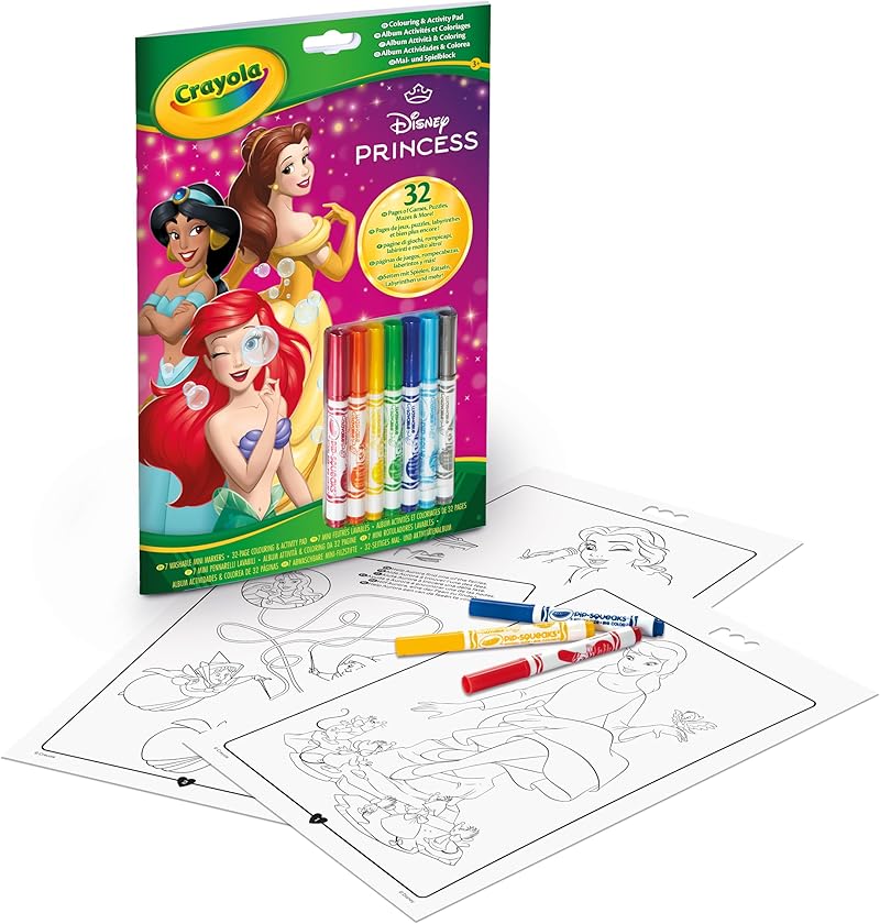 CRAYOLA - Disney Princess Activity & Coloring Album, 32 Colouring Pages and 7 Mini Washable Markers, 5807G