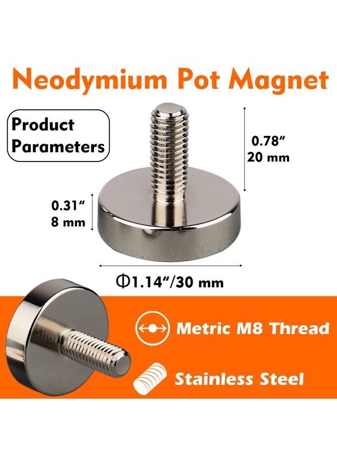 MUTUACTOR Magnetic Base Pot 88lb(40kg) with Male Thread Stud #M8 Neodymium Strong Magnets Fasteners Holder 2PACK Heavy Duty Powerful Cup Magnets Assembly for Industrial Rare Earth Magnet Disc Tool - Image 5