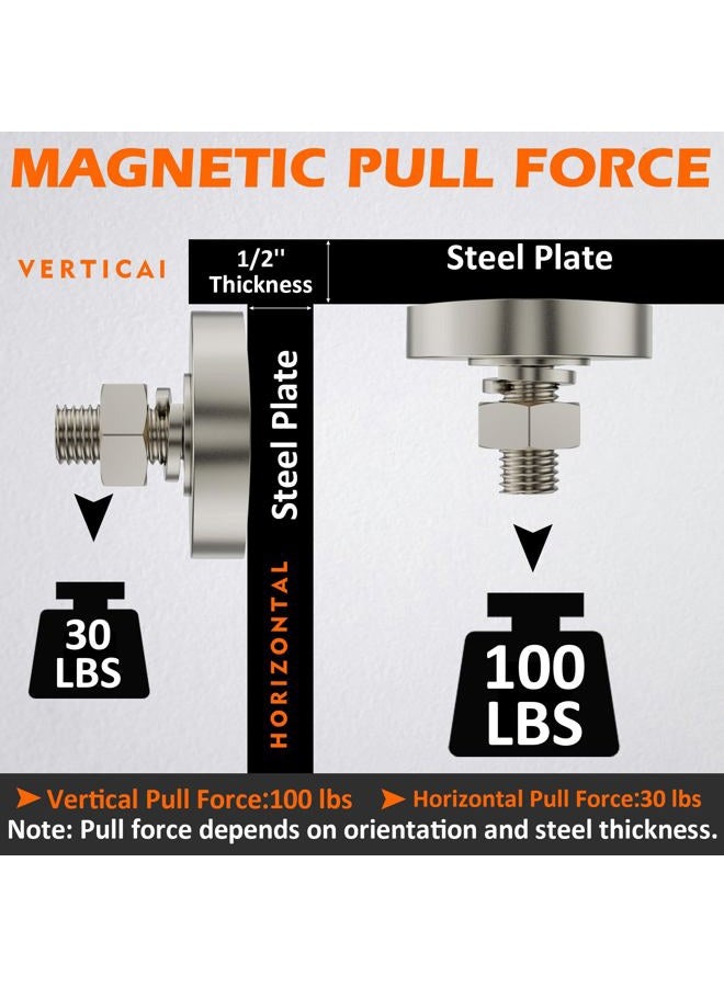 MUTUACTOR Magnetic Base Pot 88lb(40kg) with Male Thread Stud #M8 Neodymium Strong Magnets Fasteners Holder 2PACK Heavy Duty Powerful Cup Magnets Assembly for Industrial Rare Earth Magnet Disc Tool - Image 3