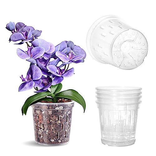 TRUEDAYS Orchid Pot – 4 Pack 5 Inch Clear Orchid Pots with Drainage Holes for Repotting – Ideal for Healthy Root Growth – Sturdy Plastic Plant Pot for Indoor & Outdoor Plants - Image 1