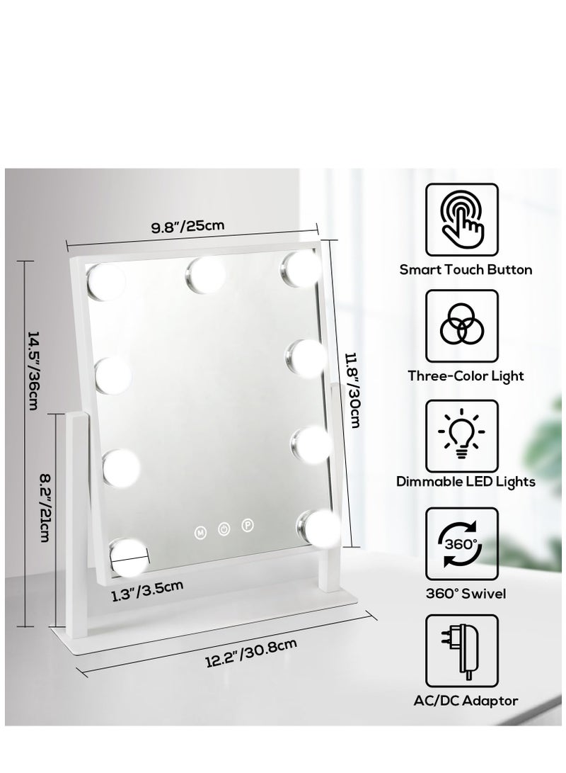 Arabest Vanity Mirror with Lights, Tabletop Makeup Mirror with 9 LED Lights,360°Rotation, 3 Colors Dimmable Touch Control Lighted Makeup Mirror with Lights  - Image 2