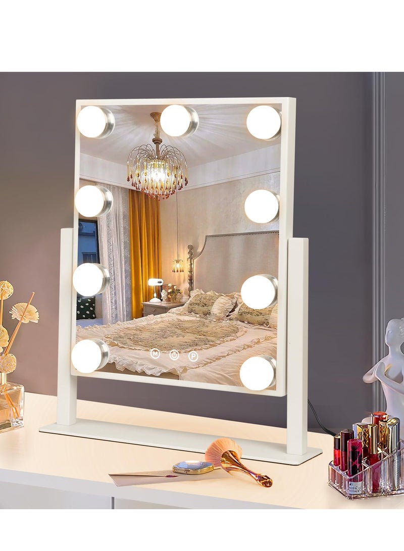 Arabest Vanity Mirror with Lights, Tabletop Makeup Mirror with 9 LED Lights,360°Rotation, 3 Colors Dimmable Touch Control Lighted Makeup Mirror with Lights  - Image 1