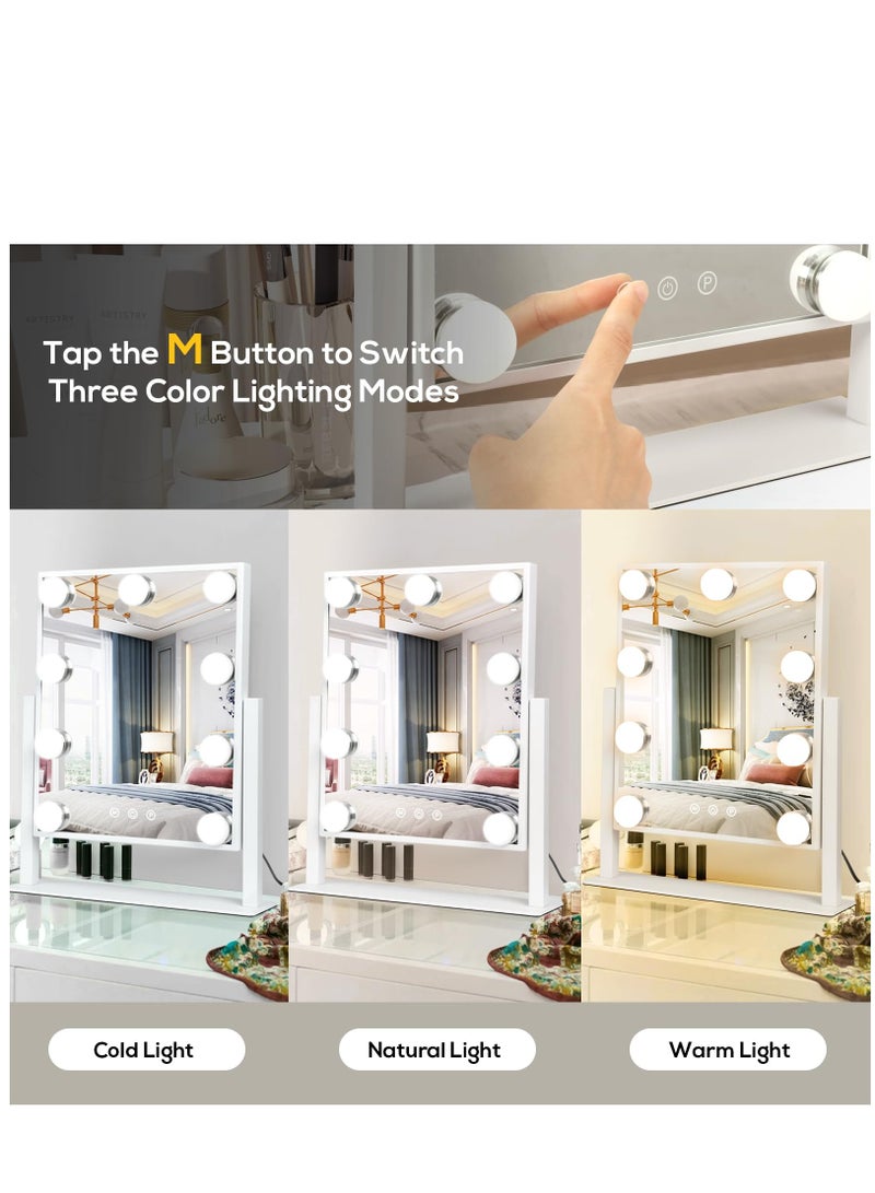 Arabest Vanity Mirror with Lights, Tabletop Makeup Mirror with 9 LED Lights,360°Rotation, 3 Colors Dimmable Touch Control Lighted Makeup Mirror with Lights  - Image 4