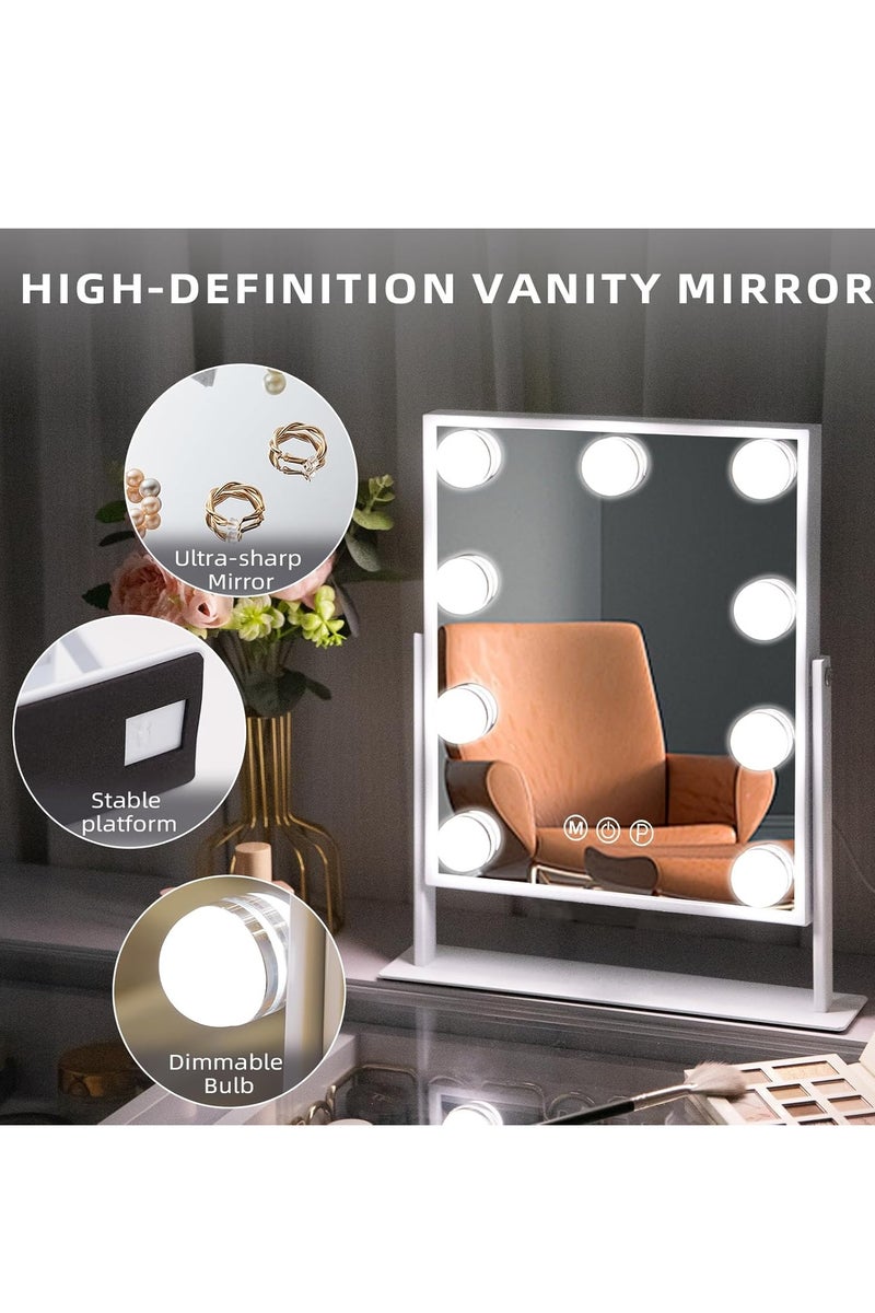 Arabest Vanity Mirror with Lights, Tabletop Makeup Mirror with 9 LED Lights,360°Rotation, 3 Colors Dimmable Touch Control Lighted Makeup Mirror with Lights  - Image 3
