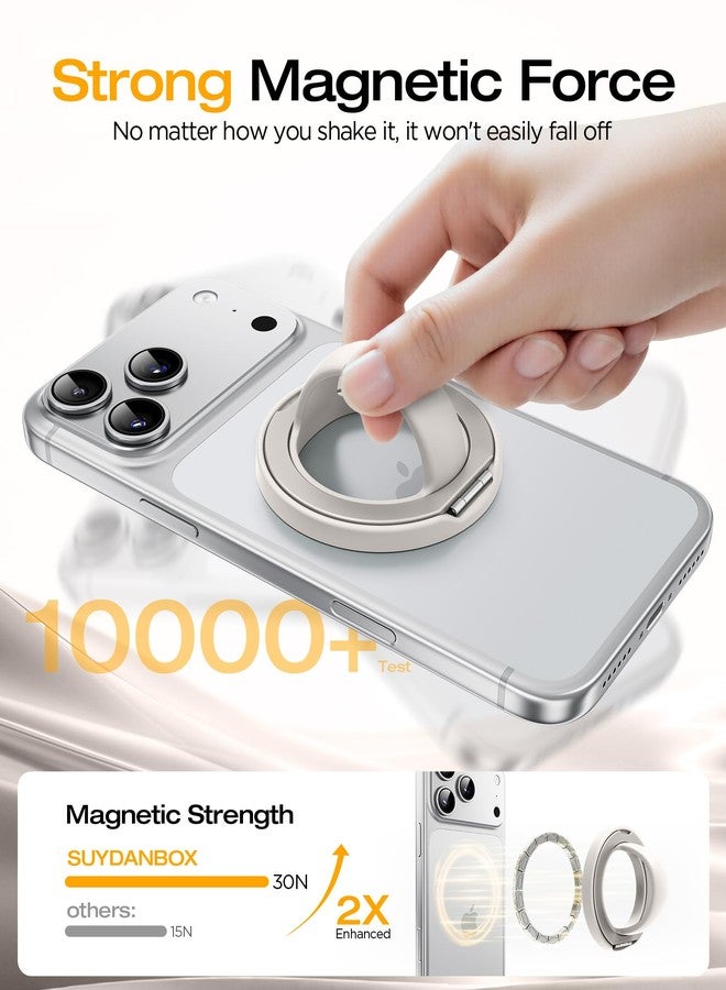 SuydanBox Magnetic Phone Grip, 360° Rotation & 180° Flip Universal Phone Ring Stand, Silicone Phone Ring Holder for Back of Phone for iPhone 17/16/15/14/13/12 Pro Max/Plus, Stone - Image 4