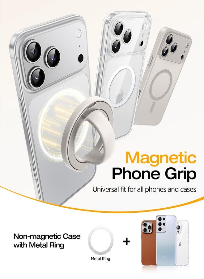 SuydanBox Magnetic Phone Grip, 360° Rotation & 180° Flip Universal Phone Ring Stand, Silicone Phone Ring Holder for Back of Phone for iPhone 17/16/15/14/13/12 Pro Max/Plus, Stone - Image 2