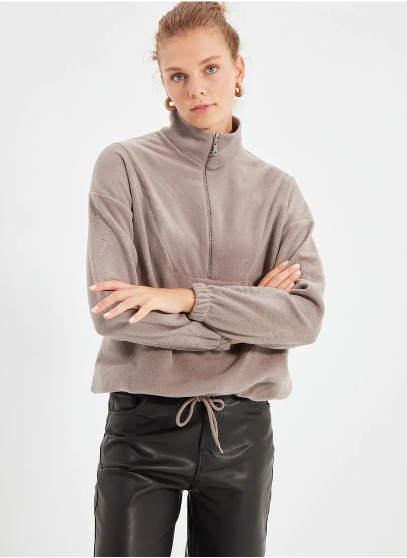 trendyol Zip Detail Knitted Sweatshirt