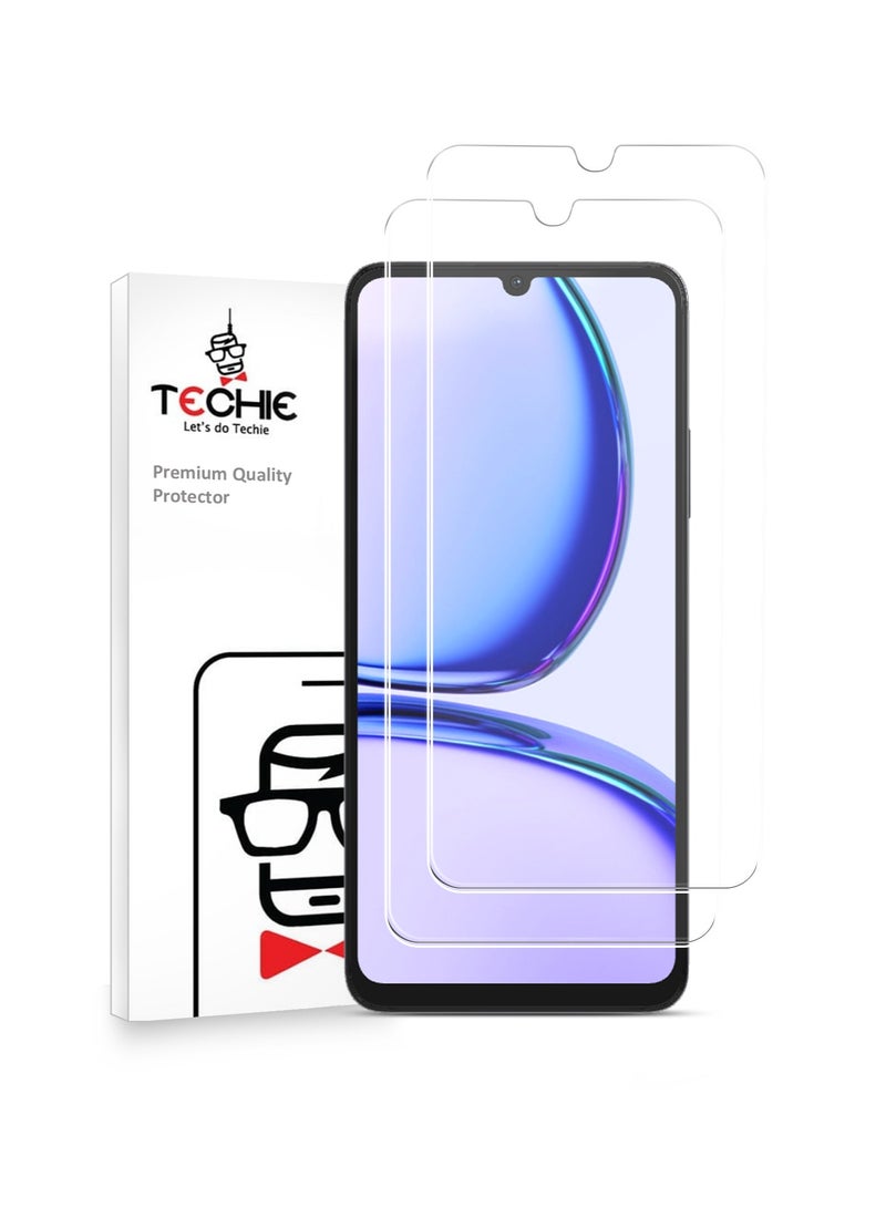 Techie 2 pieces HD Tempered Glass Screen Protector for Realme C53 - Anti Reflection Anti Bubbles 9H Hardness 0.33 mm Rounded Edges Easy Installation - Image 1