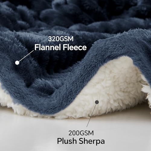 INFIIXSO Sherpa Throw Blanket for Couch - Super Soft & Warm Striped Fleece Blanket, Cozy Plush Fluffy Blanket All Season Use (Navy Blue, 50x60 Inches) - Image 3