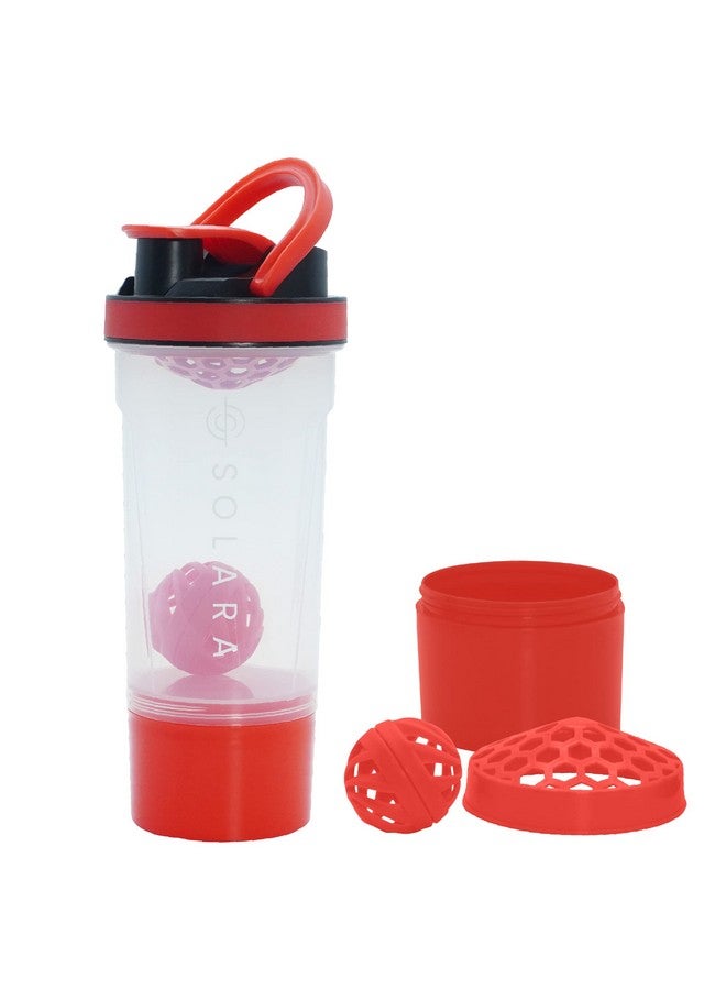 SOLARA SOLARA BPA Free Tritan Protein Shaker Bottle - 650 ML for protein shake - Two layer Extra storage for Protein Powder & Nuts, Black & Green, Pack of 1 (Red)  - Image 1