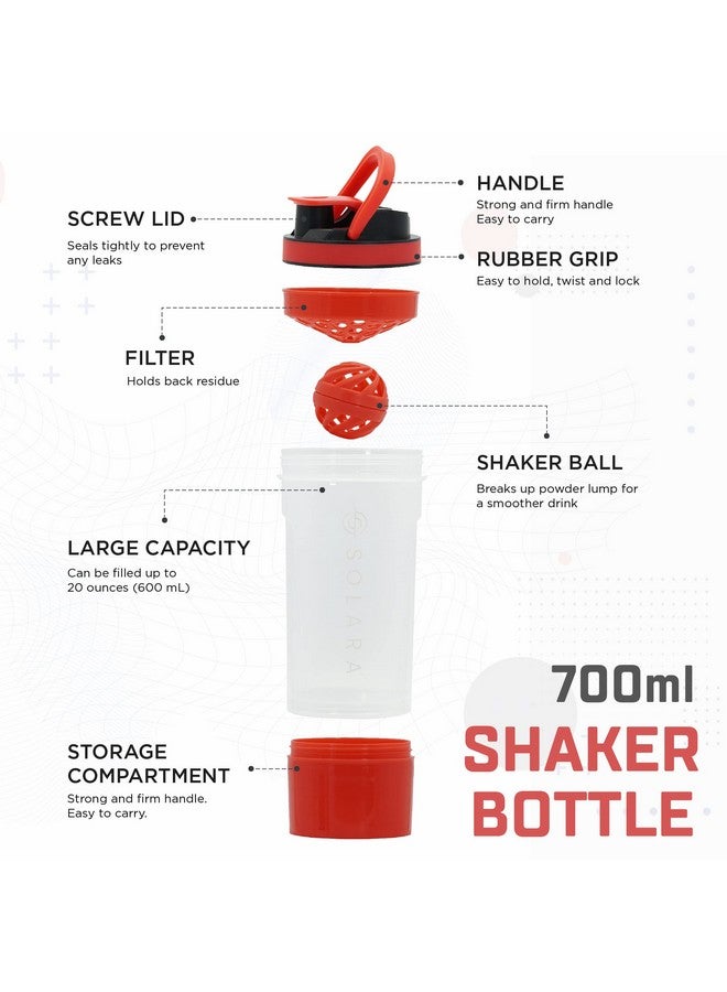 SOLARA SOLARA BPA Free Tritan Protein Shaker Bottle - 650 ML for protein shake - Two layer Extra storage for Protein Powder & Nuts, Black & Green, Pack of 1 (Red)  - Image 2