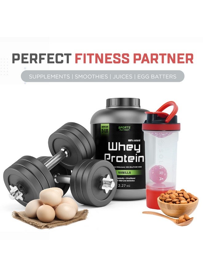 SOLARA SOLARA BPA Free Tritan Protein Shaker Bottle - 650 ML for protein shake - Two layer Extra storage for Protein Powder & Nuts, Black & Green, Pack of 1 (Red)  - Image 5