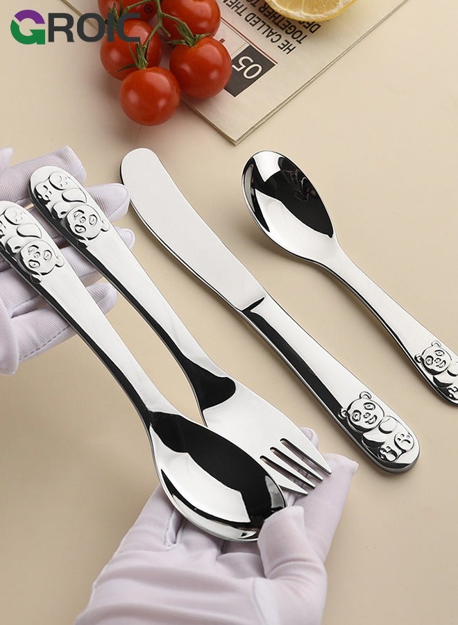GROIC 4 Pieces Stainless Steel Kids Silverware Set, Children Safe Forks and Spoons Flatware, Mirror Polished Smooth Round Edage Cutlery Sets,Toddler Spoons and Forks Knife Set,Kids Cutlery Set  - Image 3