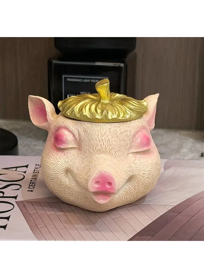 مُطفأة سجائر خنزير كبيرة، خنزير لطيف نائم، ديكور راتنجي لمكتب المنزل، هدية - Image 1