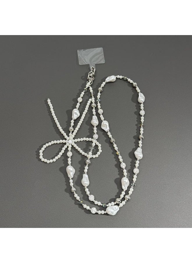 NIBEMINENT Phone Charm/ Chain Strap for Women Girls, Pearl Heart Bow Cell Phone Case Lanyard Wrist Strap - Image 1