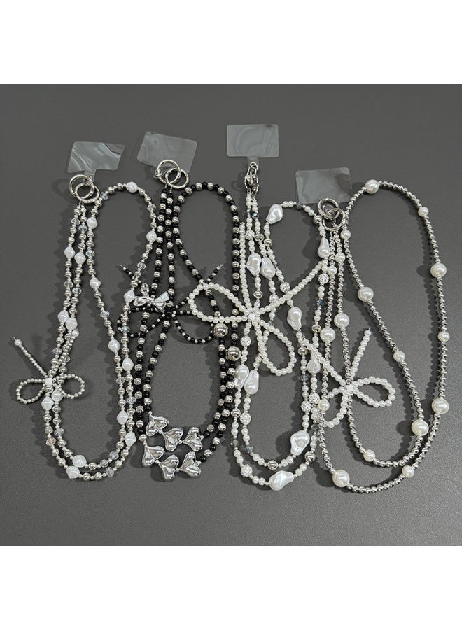 NIBEMINENT Phone Charm/ Chain Strap for Women Girls, Pearl Heart Bow Cell Phone Case Lanyard Wrist Strap - Image 2