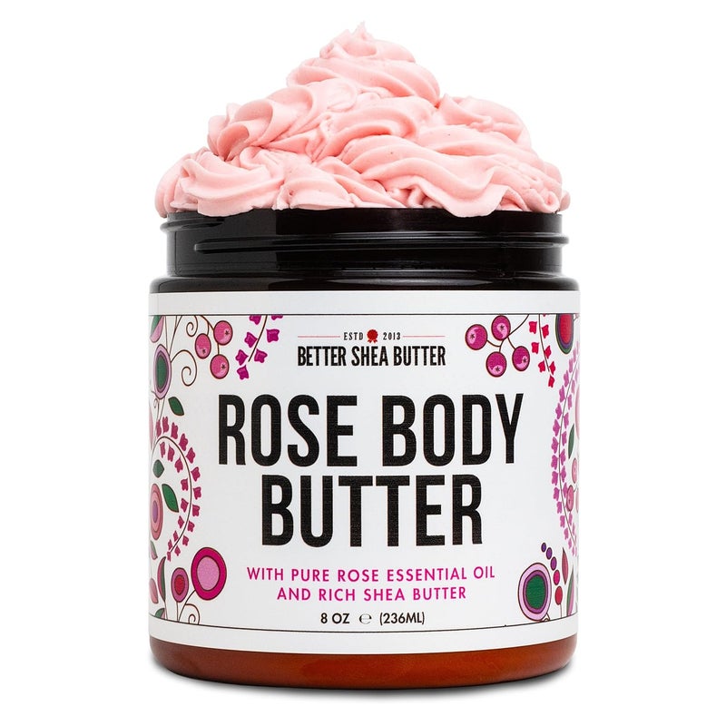 Better Shea Butter Rose Body Butter for Dry Skin with Whipped Shea Butter and Pure Rose Essential Oil  Ultra Hydrating Rose Lotion for Women  All Natural Moisturizer with No Synthetic Fragrances 