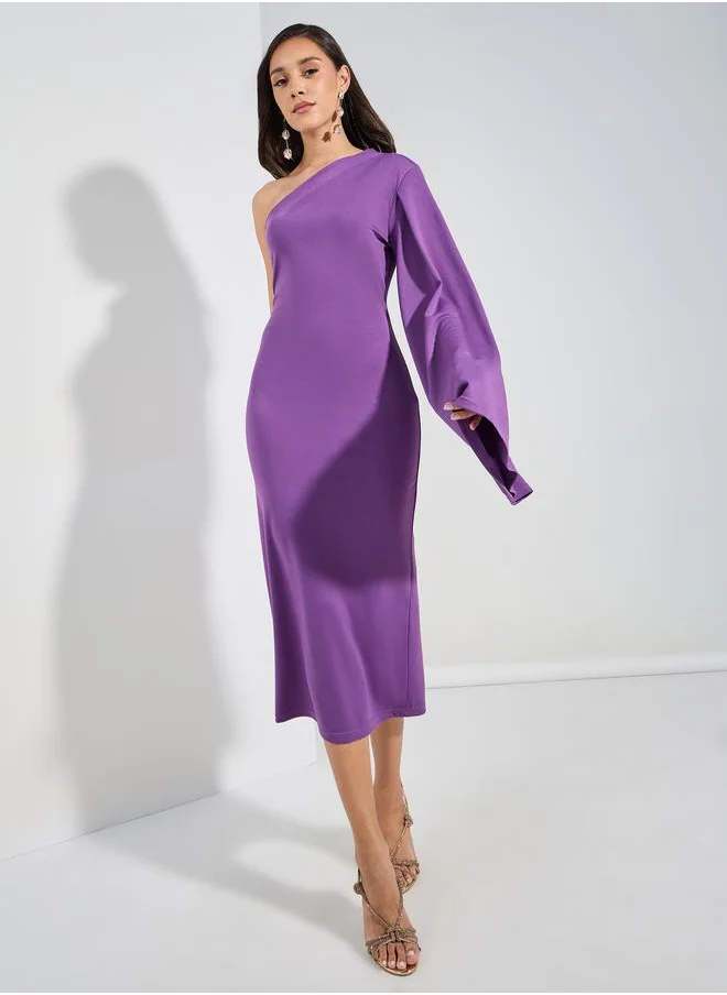 ستايلي One Shoulder Neck Sheath Midi Dress