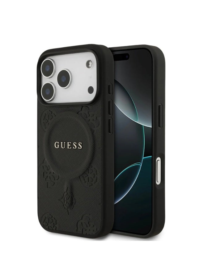 Guess MagSafe PU Leather Case With Peony Hot Stamp Design With Classsic Logo - Image 1