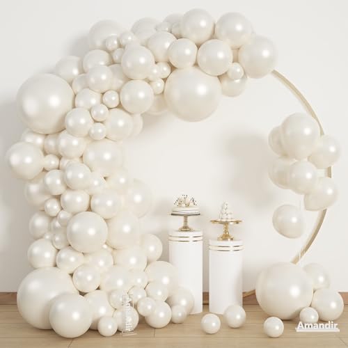Amandir 153pcs Pearl White Balloons Arch Garland Kit Different Sizes 18 12 10 5 Inch White Pearl Balloon for Wedding Engagement Bridal Shower Birthday Valentines Day Party Decorations - Image 5