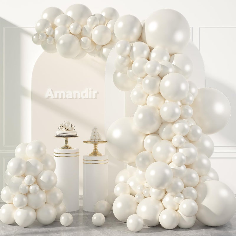 Amandir 153pcs Pearl White Balloons Arch Garland Kit Different Sizes 18 12 10 5 Inch White Pearl Balloon for Wedding Engagement Bridal Shower Birthday Valentines Day Party Decorations - Image 3