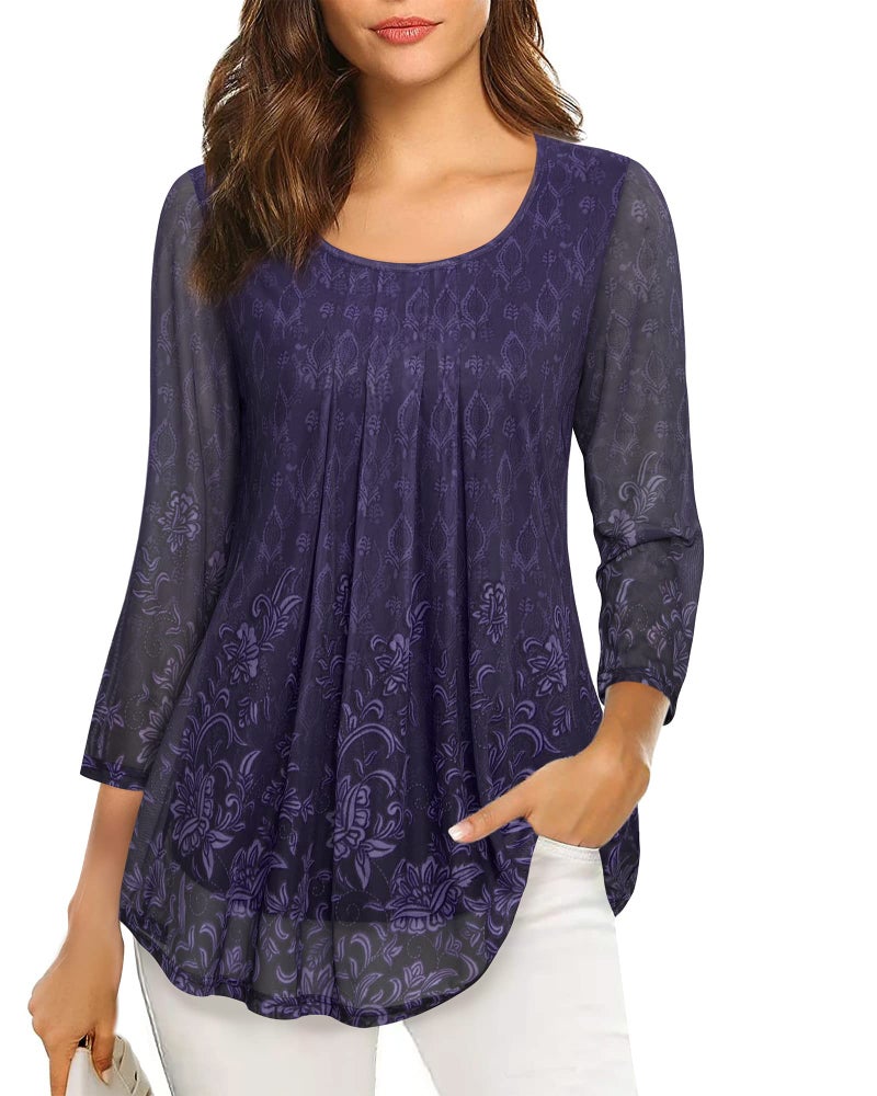VALOLIA Womens Tunic Tops to Wear with Leggings Flowy Tops for Women Long Sleeve Shirts for Women Dressy Casual A Line Shirts Women Maternity Tops for Work Deep Violet Large - Image 1
