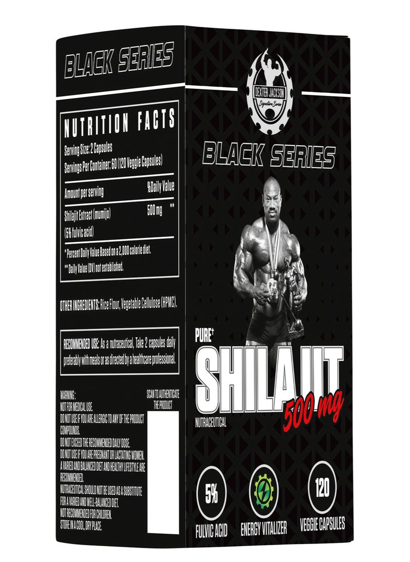 DEXTER JACKSON - Black Series Pure Shilajit 500mg - Premium Ayurvedic Supplement for Energy, Stamina, and Overall Wellness (120 Veggie Capsules) - Image 1