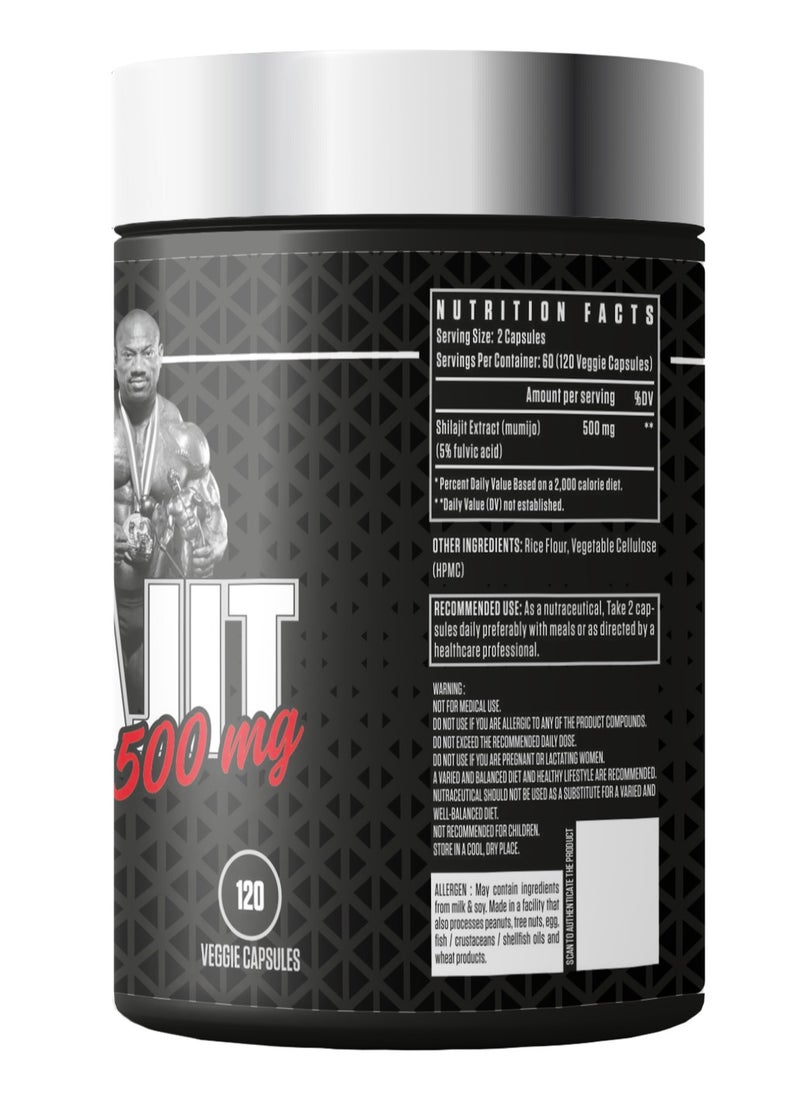 DEXTER JACKSON - Black Series Pure Shilajit 500mg - Premium Ayurvedic Supplement for Energy, Stamina, and Overall Wellness (120 Veggie Capsules) - Image 1
