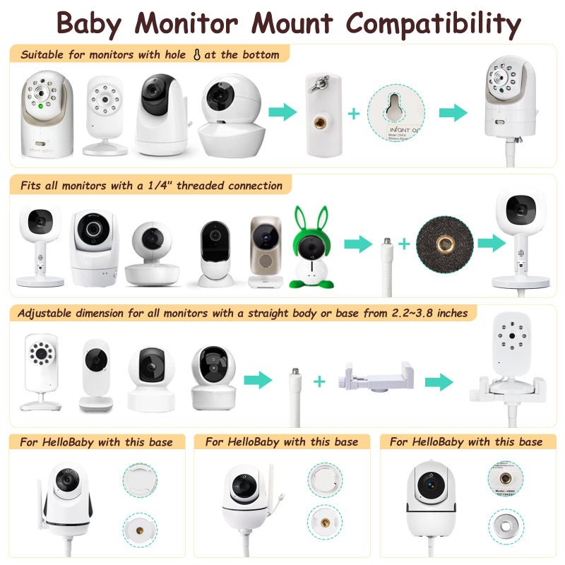 GAHOGA 69" Adjustable Height Floor Stand for Hello Baby Monitor, Gooseneck Swivel Holder Mount with Stable Base for HelloBaby,Nanit Pro,Owlet, Motorola,VAVA,1/4 Thread Connection, Universal Monitor Mount - Image 2