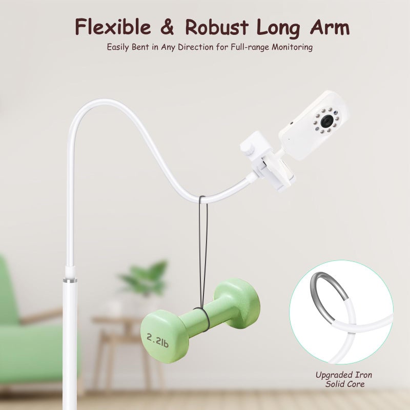 GAHOGA 69" Adjustable Height Floor Stand for Hello Baby Monitor, Gooseneck Swivel Holder Mount with Stable Base for HelloBaby,Nanit Pro,Owlet, Motorola,VAVA,1/4 Thread Connection, Universal Monitor Mount - Image 5