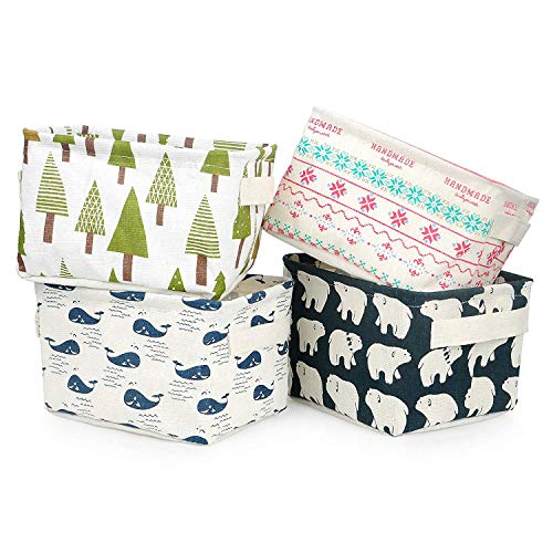 KolorFish Cute Fabric Storage Basket Bins, Home Decor Canvas Organizers Bag, Storage Bins Basket for Adult Makeup, Baby Toys Liners, Books (Pack of 4) - Image 1