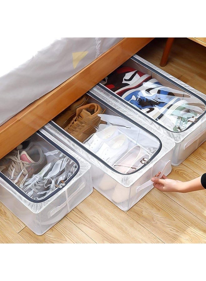 Clear Stackable Shoe Organizer Box, Foldable Under Bed Storage, Grey - Image 5