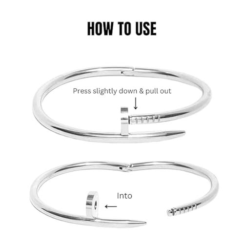 Okos Rhodium Plated Fashion Jewellery Stainless Steel Anti Tarnish Nail Style Cuff Bangle Bracelet Girls and Women BR1000058RHD - Image 2