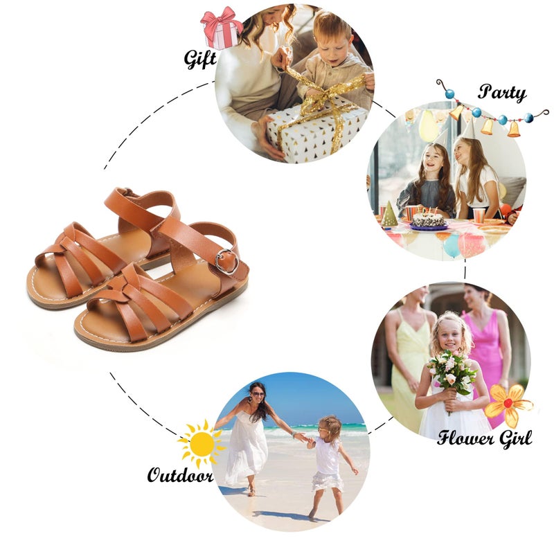 Felix & Flora Toddler Girl Brown Sandals Size 7 - Little Girl Easter Summer Dress Shoes Lightweight Open Toe Beach Holiday - Image 5