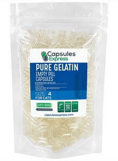 XPRS Nutra Size 4 Empty Capsules for Cats - Clear Empty Gelatin Capsules - Empty Pill Capsules for DIY Capsule Filling - Fillable Pure Bovine Pill Capsules Empty Gel Caps (500 Count)  - Image 1