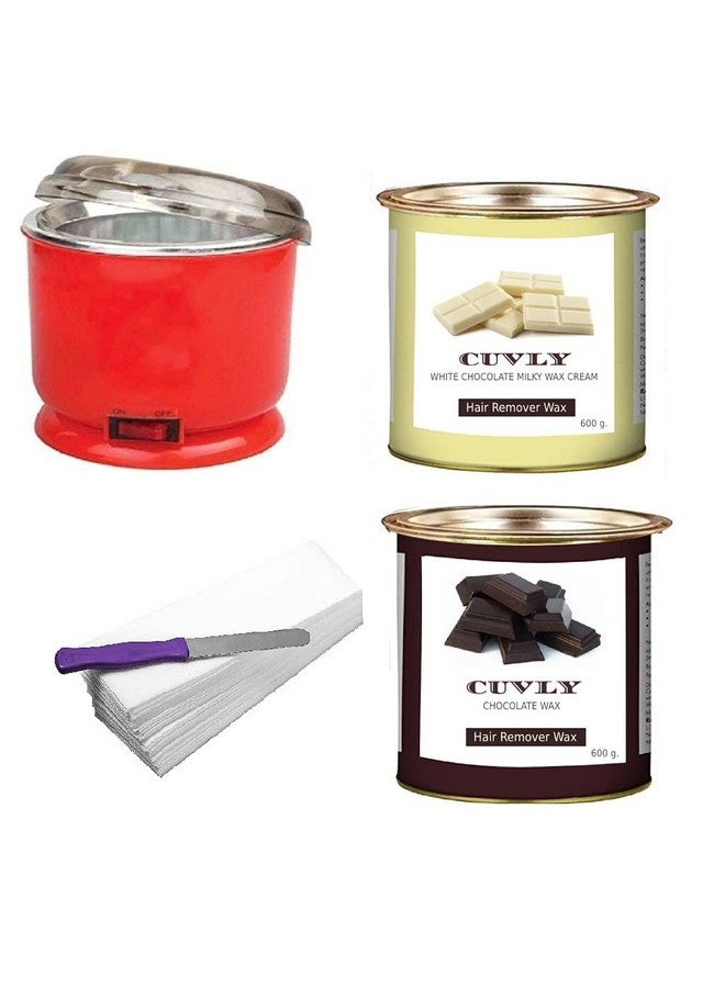 CUVLY¬Æ Waxing Kit Combo (Wax Heater + White Chocolate Wax (600 gm) + Chocolate Wax (600 gm) + Wax Strips (70) + Wax Spatula + Sponge) - Image 1