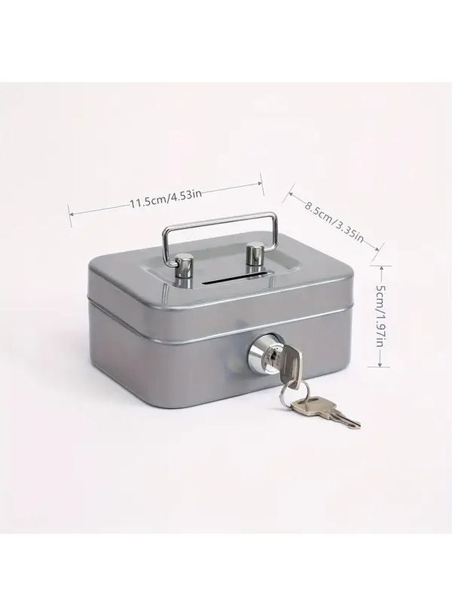 Gray Heavy Duty Metal Money Box With Key Lock Secure Coin Cash Storage - Image 1