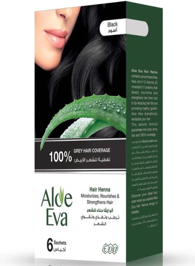 Aloe Eva Hair Henna Black - Natural Black Hair Color - 6 x 10 GM Sachets - Image 1